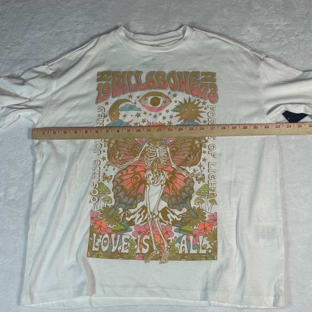 Billabong Graphic Tee NWT Womens XS White Love Is All Cosmic Butterfly oversized - Picture 7 of 12